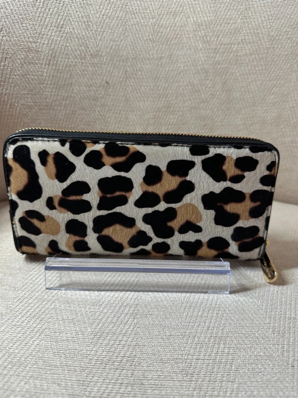 Michael Kors Leopard-Print Zip Around Wallet in Black, Brown & Cream Fur